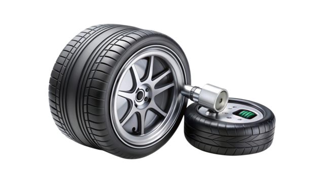 Realistic 3D rendering of car tires with focus on tread patterns and rims