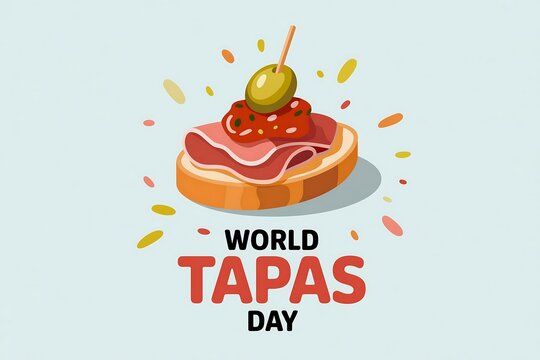 Illustration of a tapas with olive and ham for world tapas day celebration event