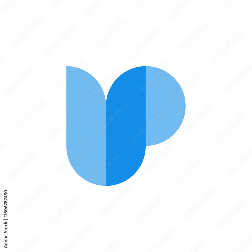 Aufkleber a modern logo features stylized, overlapping shapes in varying shades of blue, forming an abstract d
