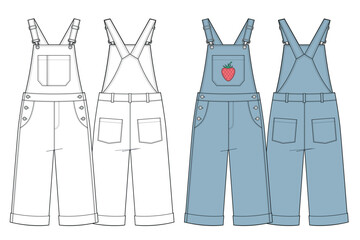 Kids overall denim jumpsuit flat sketch