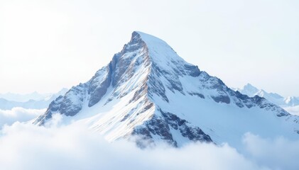 Snow-covered mountain peak, stark white landscape, pure, image, bright