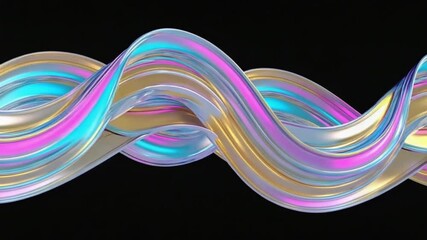 metallic foil ribbon morphing in slow sine waves. iridescent holographic shader cycling neon magenta, cyan gold soft glow halos on wave crests subtle reflections surface. Loop seamlessly 4k video - Powered by Adobe