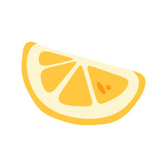 Yellow Lemon Slice Flat Illustration — bright yellow lemon wedge in flat cartoon style. Isolated on white background with clean and minimal look.