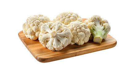 Fototapeta premium Fresh Cauliflower Heads on a Wooden Cutting Board, ready for Cooking