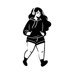 Black and White Illustration of a Woman Portraying Body Positivity
