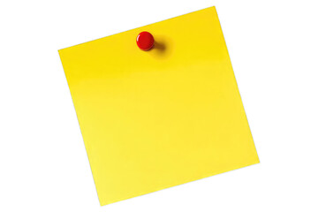 Yellow sticky note with red magnet on transparent background