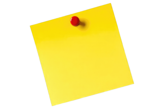 Yellow sticky note with red magnet on transparent background - Powered by Adobe