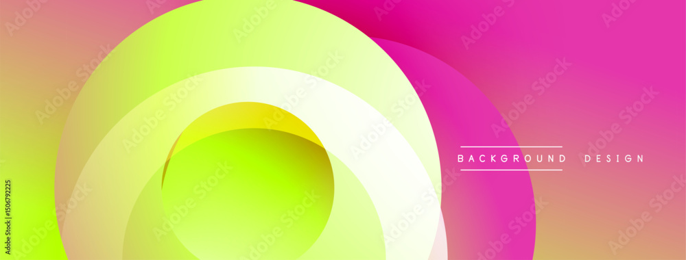 Poster Abstract vibrant layers create dynamic visual effect. Gradient colors blend smoothly, forming circular shapes. Modern design element.