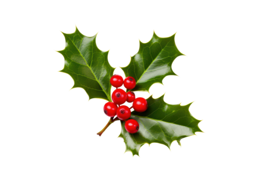 christmas holly leaf and berry isolated on white or transparent png
