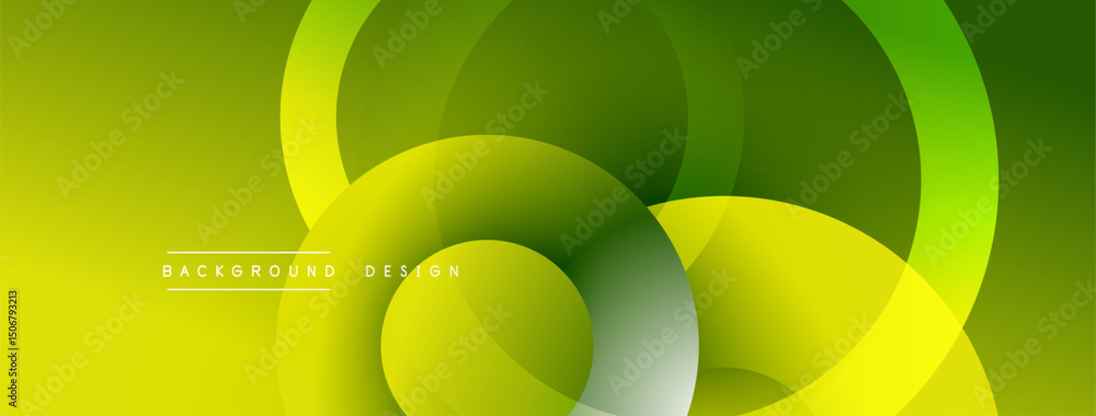 Poster Abstract yellow, green gradients. Overlapping circles create dynamic visual effect. Modern design suitable for backgrounds, banners.