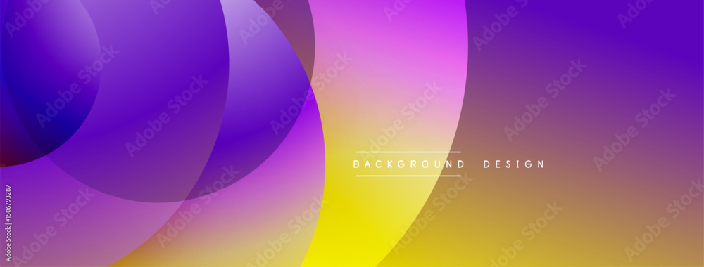 Poster abstract gradient background features overlapping circles. vivid purple, pink, yellow hues create dy