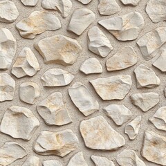 Beige and off-white irregularly shaped stones set in a light beige mortar, creating a textured stone wall effect