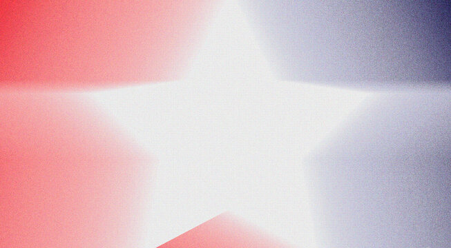 white shining star on blue and red gradient background. us flag background concept with grainy texture