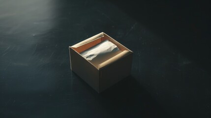 Empty cardboard box on dark surface