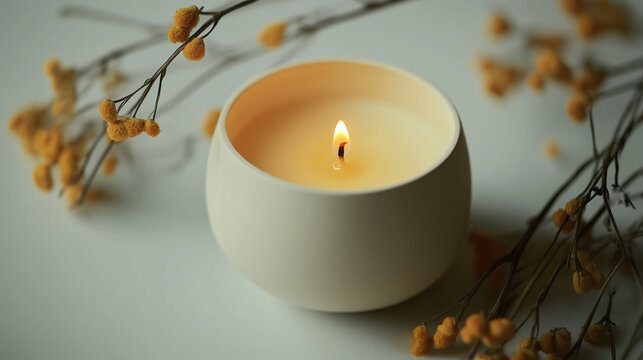 Closeup of cozy candle, romantic vibes