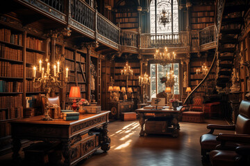 An ancient library filled with books.