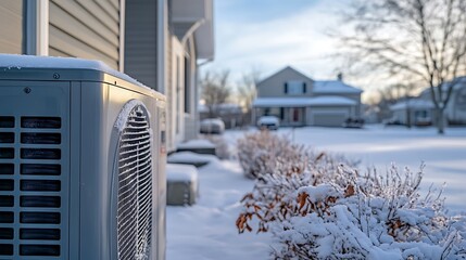 House Heating Unit in Winter Snow Scene