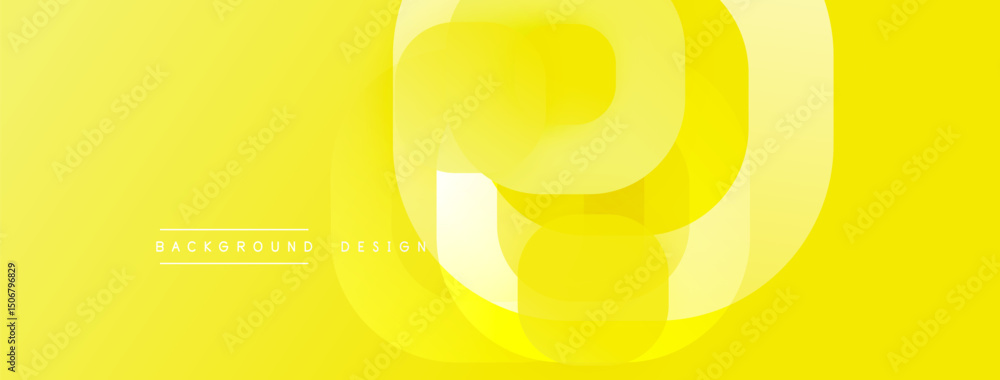 Poster Bright yellow abstract design. Overlapping circles create dynamic shape, modern aesthetic. Background features text background, design.