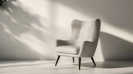 Light-grey wingback armchair in sunlit minimalist room