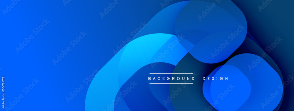 Fototapete Abstract blue background features overlapping rounded shapes. Gradient shades create depth, modern design element. Text reads background design.