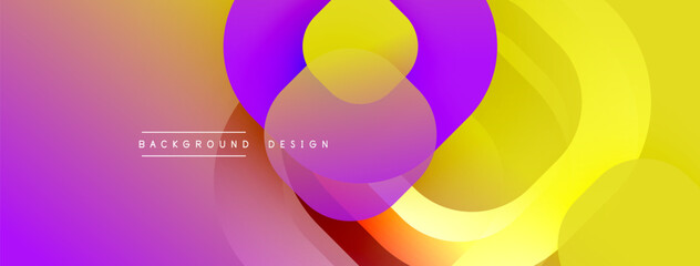 Abstract colorful shapes overlap, creating dynamic gradient background. Modern design elements suggest fluidity, energy, innovation.