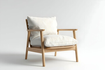 Fototapeta premium Stylish modern armchair in light color with soft fabric showcases comfort and minimalistic design for contemporary interiors