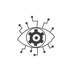 Eye with Gear and Circuit Icon. Technology Robot AI Chatbot artificial intelligence symbol. Outline doodle vector illustration