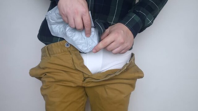 Incontinence pads for men. Urinary incontinence. Sanitary pads for men with problems of the genitourinary system. Urine leakage due to prostatitis or stress. Help with small volumes of leaking liquid