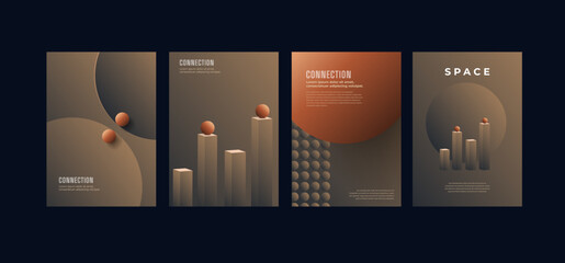 Minimalist Futuristic Abstract Poster Set with Geometric 3D Elements