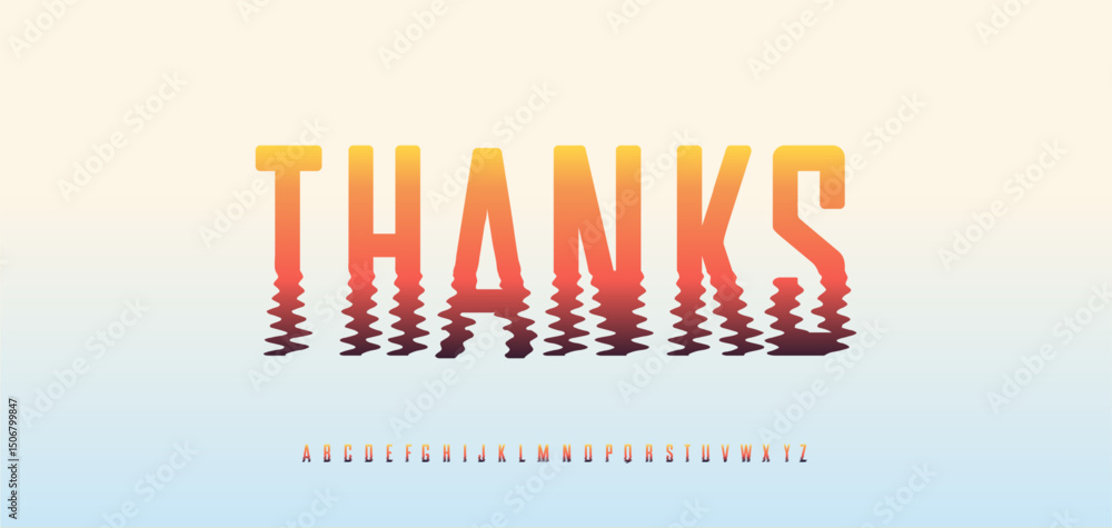 Poster sunset gradient thanks typography with water ripple reflection effect. warm colors font with summer 