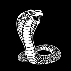Fototapeta premium Gefährliche Kobra in aufgerichteter Haltung als detaillierte Schwarz-Weiß-Grafik – Symbol für Gefahr, Stärke und Mystik.
