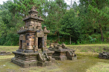 Early morning landscape view of ancient hindu Gedong Songo VI temple, Bandungan, Semarang, Java, Indonesia