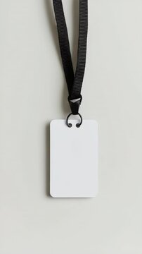 A white tag with a black chain hanging from it. The tag is empty and has no writing on it