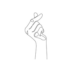Korean heart hand gesture line art. Finger love symbol continuous drawing. Happy Valentines Day sign. I love you vector illustration. Self love concept design for print greeting cards, banner, poster