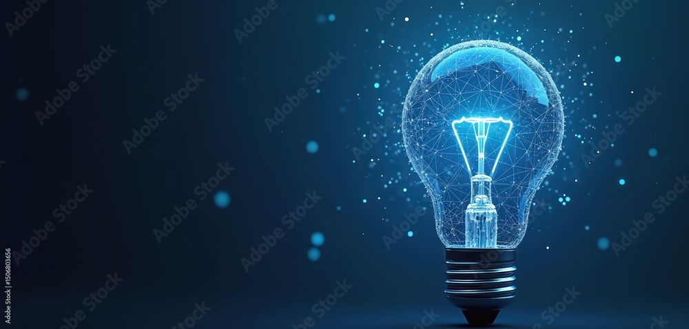 Poster ai-generated light bulb with glowing network structure, electric light inside. futuristic tech illus