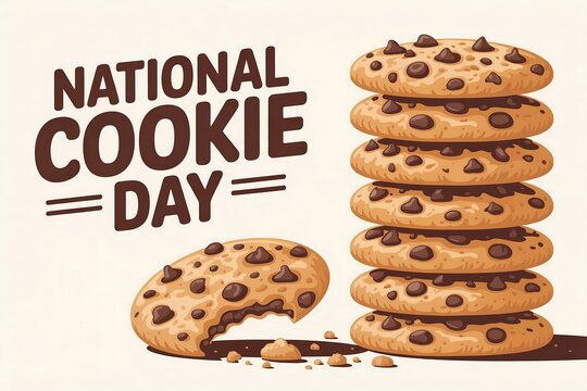 A stack of chocolate chip cookies and a bitten cookie for national cookie day celebration - Powered by Adobe