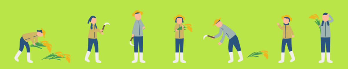 稲刈りをする農家のイラスト