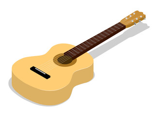 Isometric concert classical six string guitar top view. Guitarist musical instrument of author. Realistic 3D vector concept isolated on white background