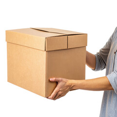 parcel box png cardboard box in hand png delivery package png brown box png shipping parcel png transparent background image