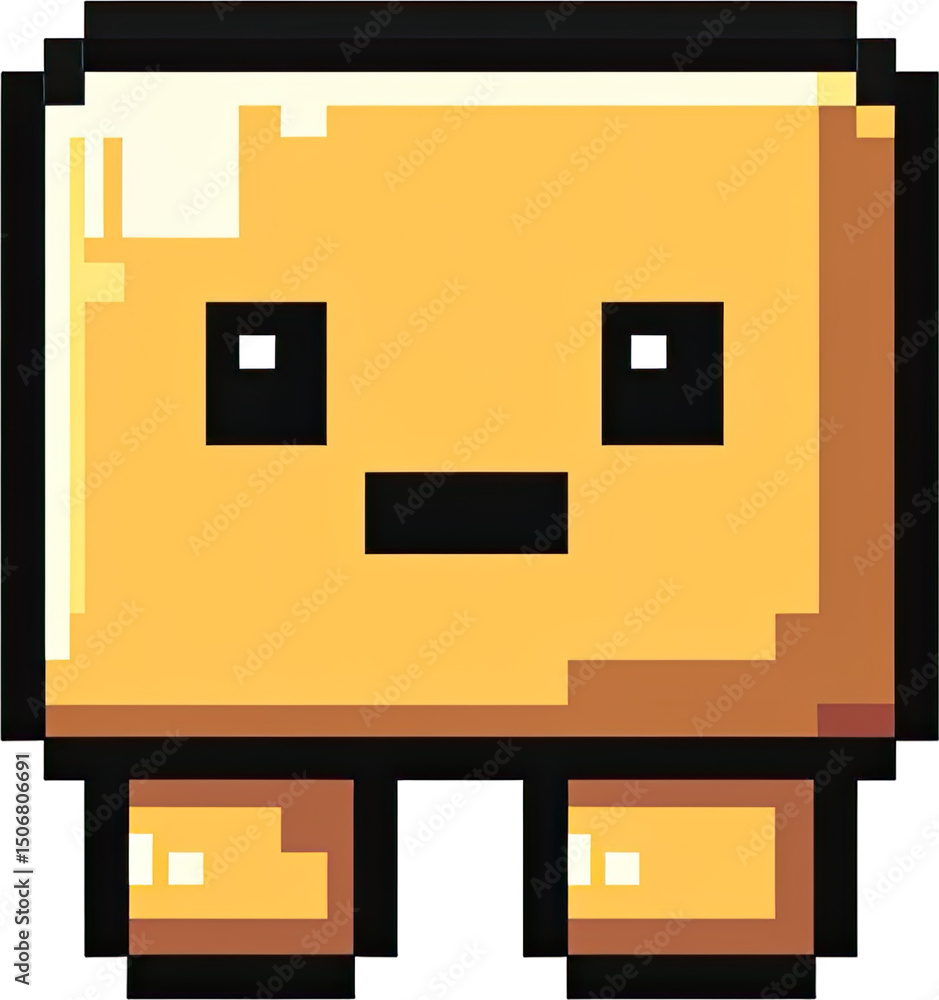 Poster pixelated character with a neutral expression.