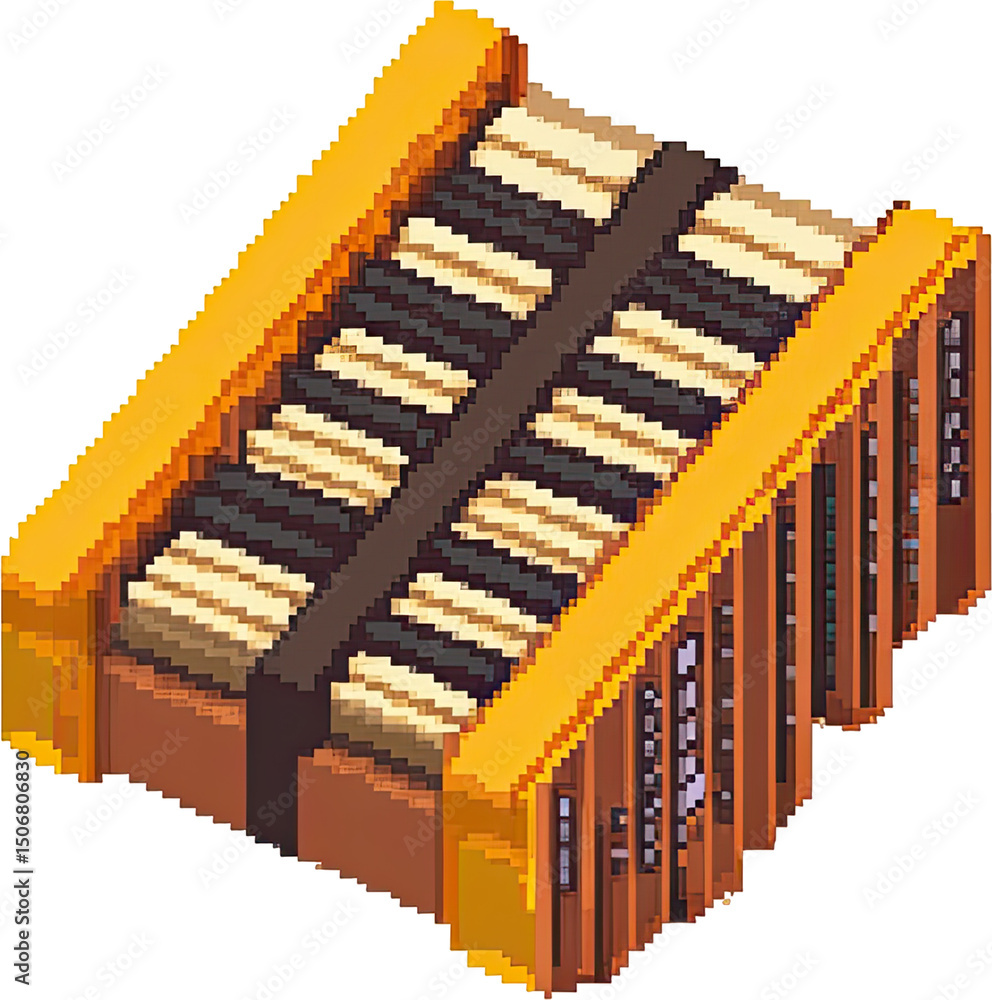 Poster pixelated representation of a keyboard instrument.