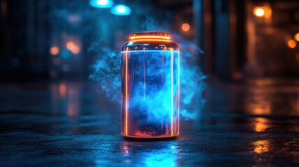 Neon glowing beverage can