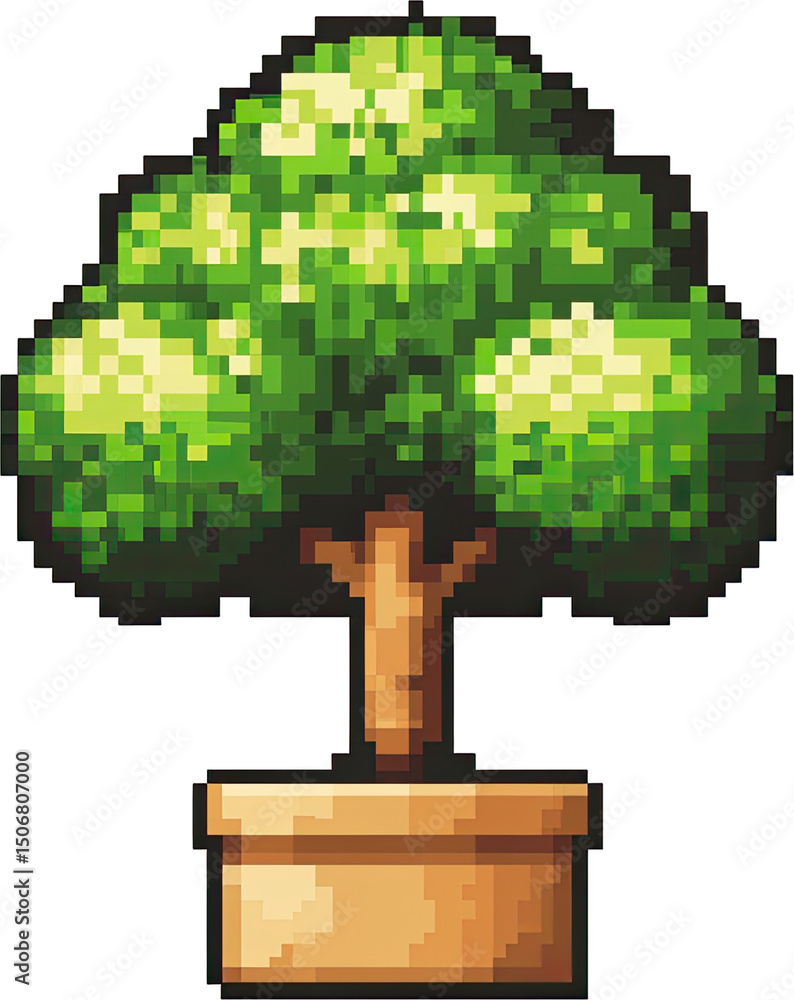 Poster pixelated tree in a pot.