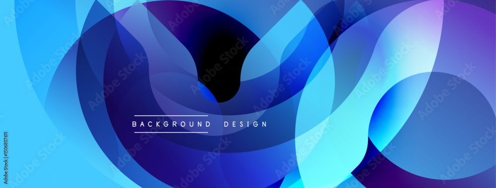 Poster abstract fluid shapes, vibrant blues, purples create dynamic background. modern design elements sugg