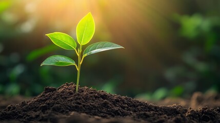 Fototapeta premium A young tree growing from the soil, symbolizing lasting transformation
