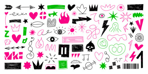 Hand-Drawn Doodle Collection with Abstract Symbols and Playful Elements  