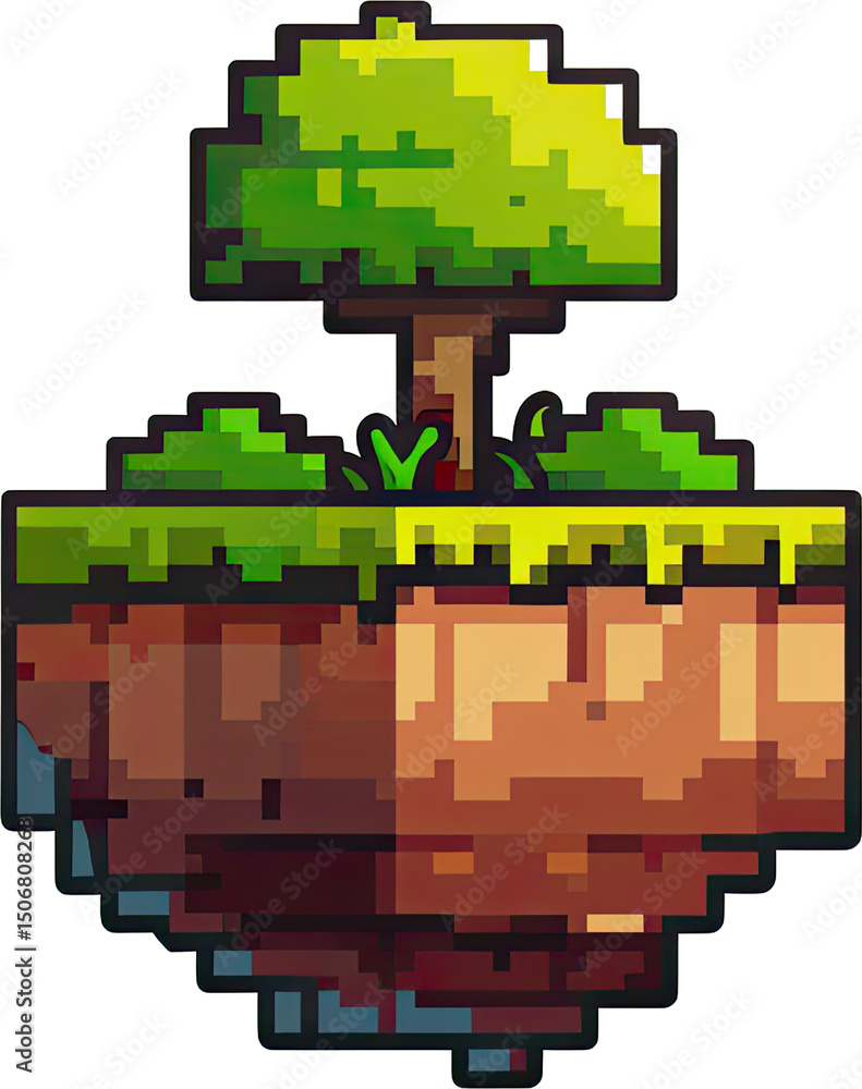 Poster pixelated floating island with a tree.