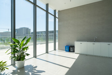 interior of modern building with glass window