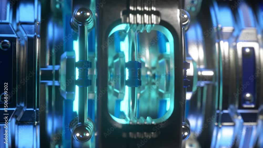 Poster sophisticated machinery pulsates with turquoise light, showcasing intricate details and advanced tec