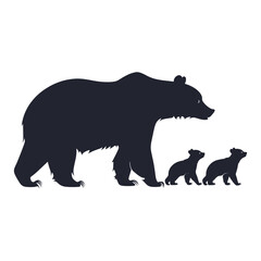 Obraz premium Bear and 2 cubs silhouette bear illustration vector